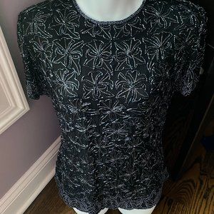 Adrianna Papell Boutique Evening Silk Beaded Top, M EUC